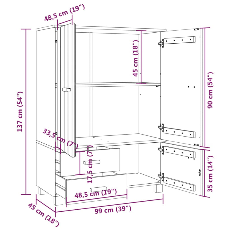 Garderob Hamar 99X45X137 Cm Massiv Furu