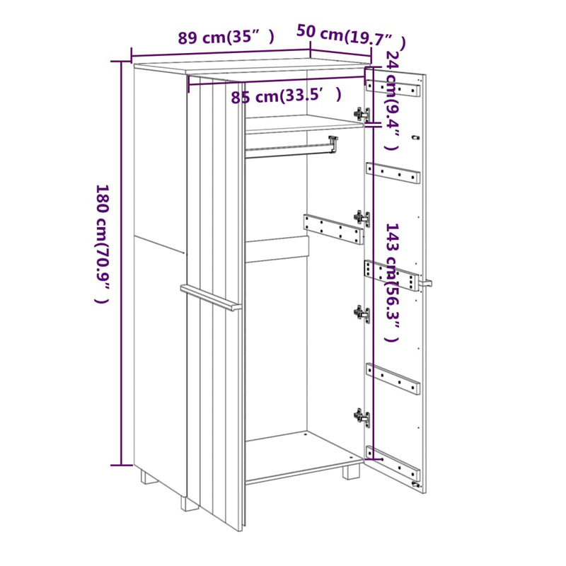 Garderob Hamar 89X50X180 Cm Massiv Furu