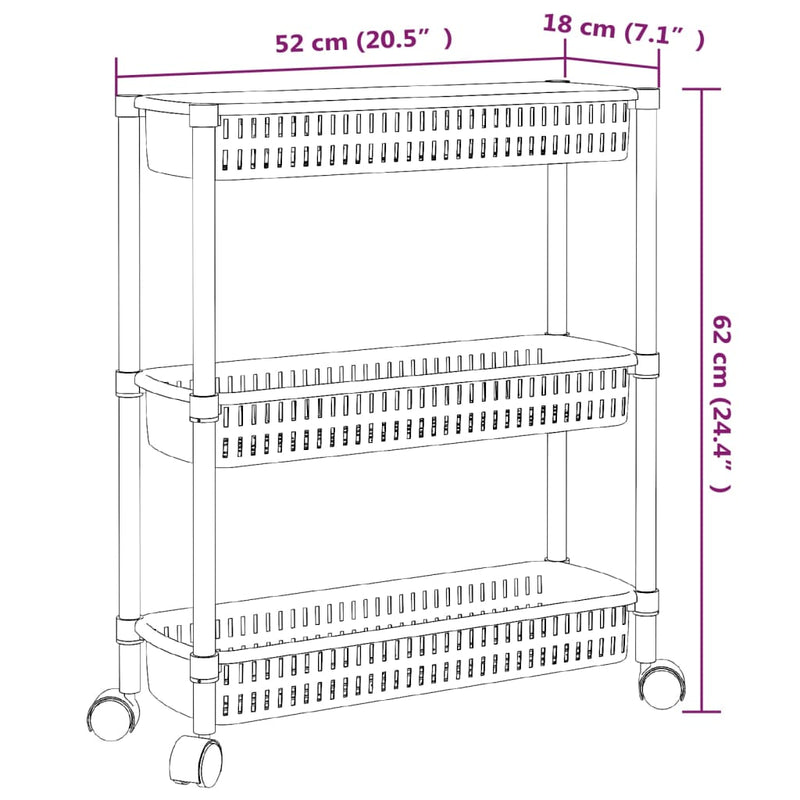 Förvaringsvagn 3 Hyllor Silver Och Vit Aluminium