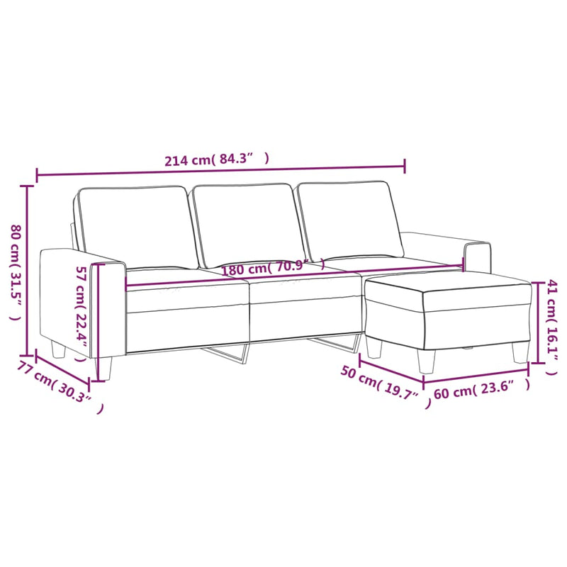 3-Sitssoffa Med Fotpall 180 Cm Tyg