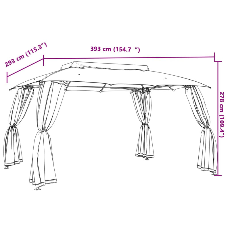 Paviljong Med Dubbelt Tak & Nätväggar 3,93X2,93 M Stål