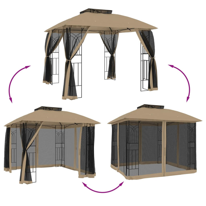 Paviljong Med Dubbelt Tak & Nätväggar 2,94X2,94 M Stål