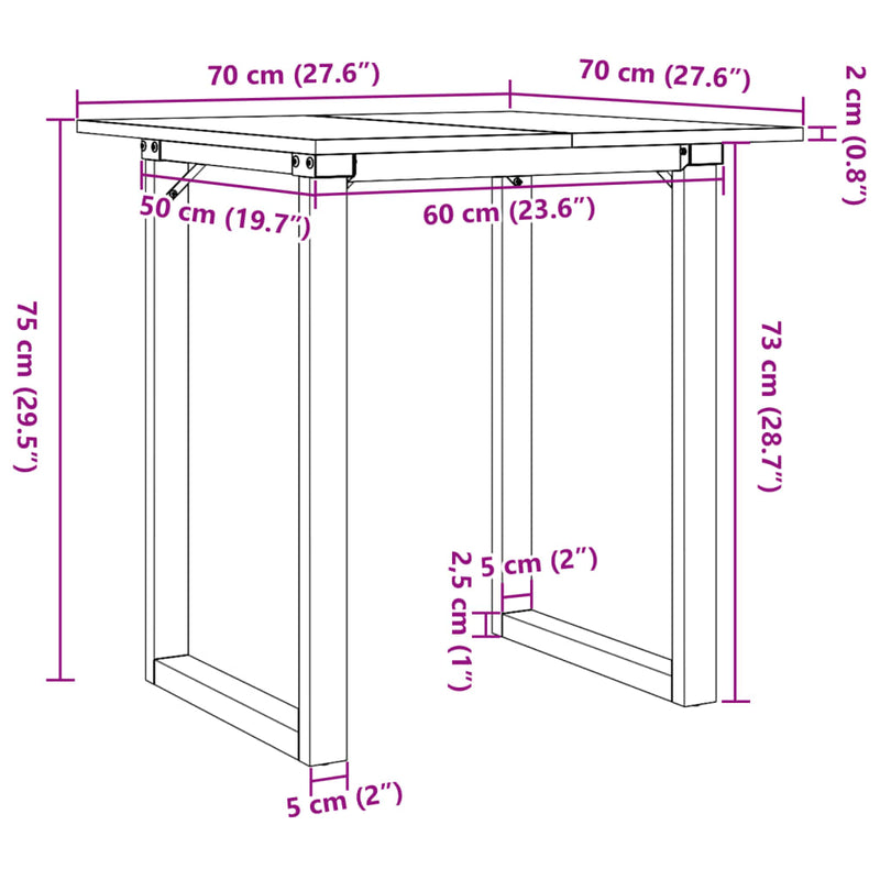 Matbord O-Ram 70X70X75 Cm Massiv Furu Och Gjutjärn