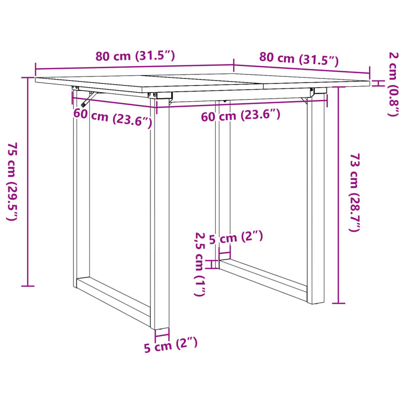 Matbord O-Ram 80X80X75 Cm Massiv Furu Och Gjutjärn