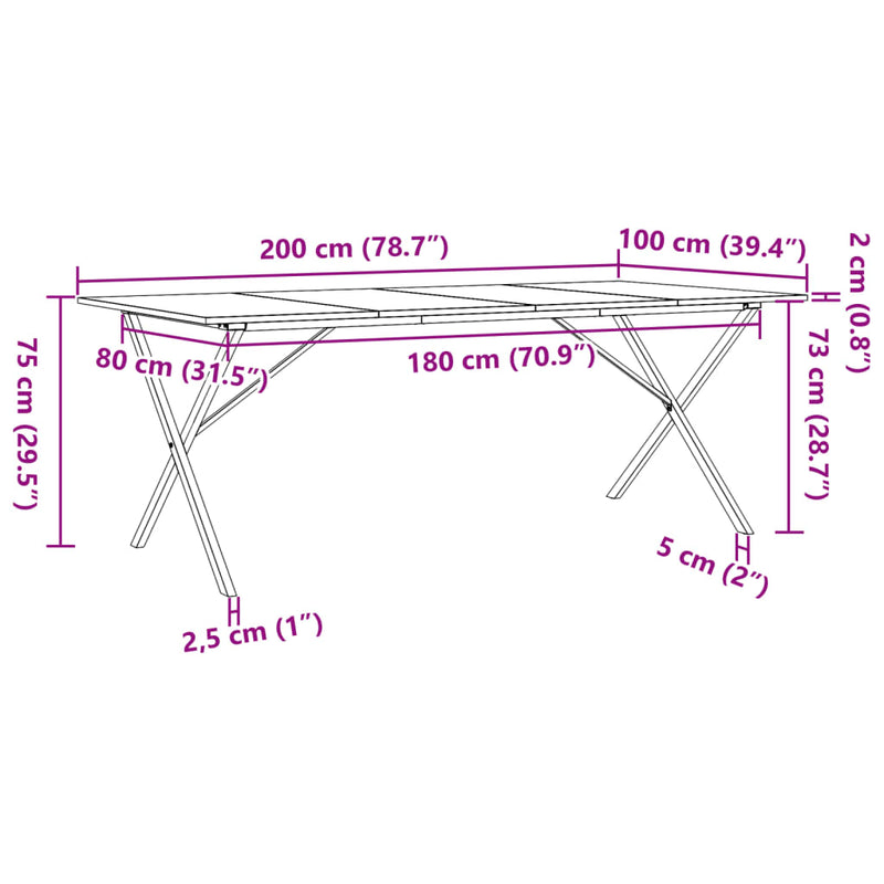 Matbord X-Ram 200X100X75 Cm Massiv Furu Och Gjutjärn