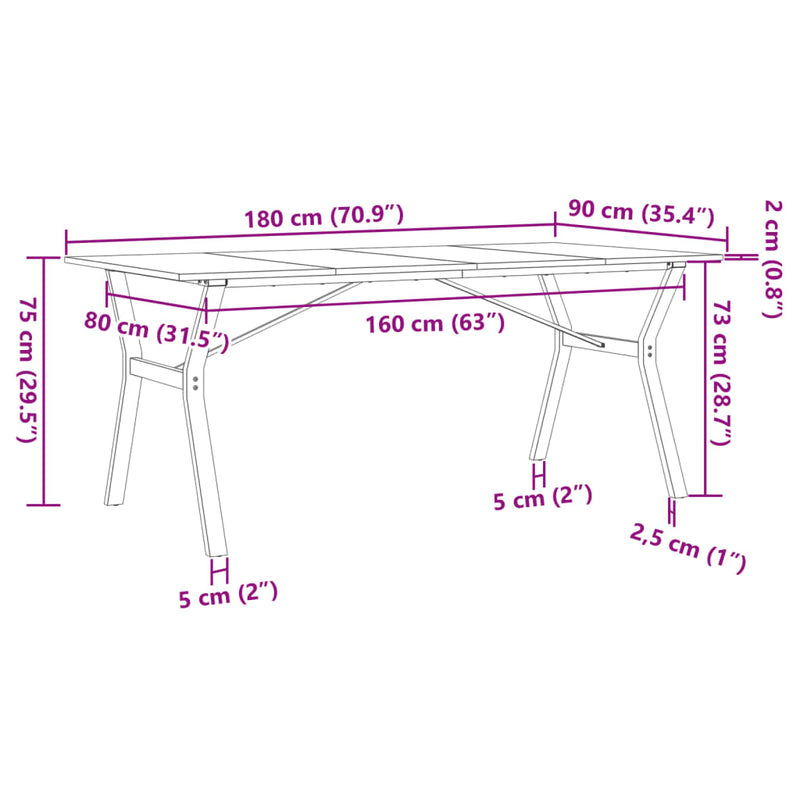 Matbord Y-Ram 180X90X75 Cm Massiv Furu Och Gjutjärn