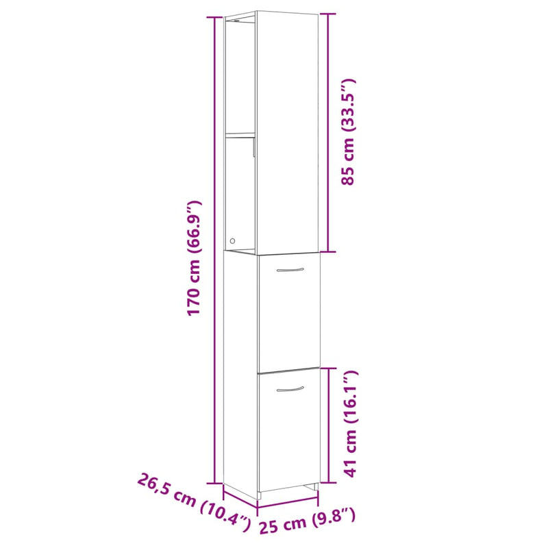 Badrumsskåp Sonoma-Ek 25X26,5X170 Cm Konstruerat Trä