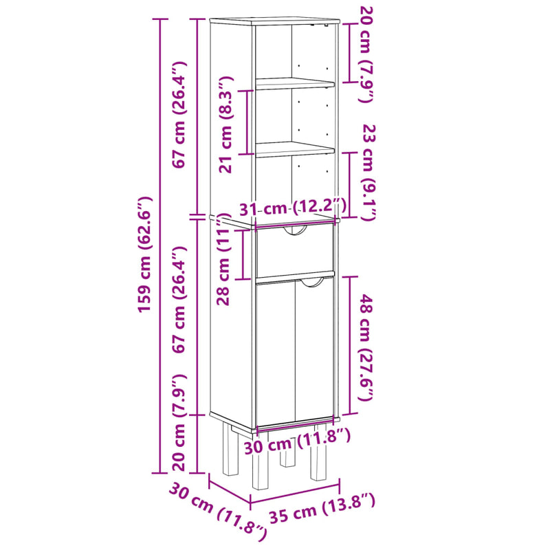 Badrumsskåp Otta 35X30X159 Cm Massiv Furu