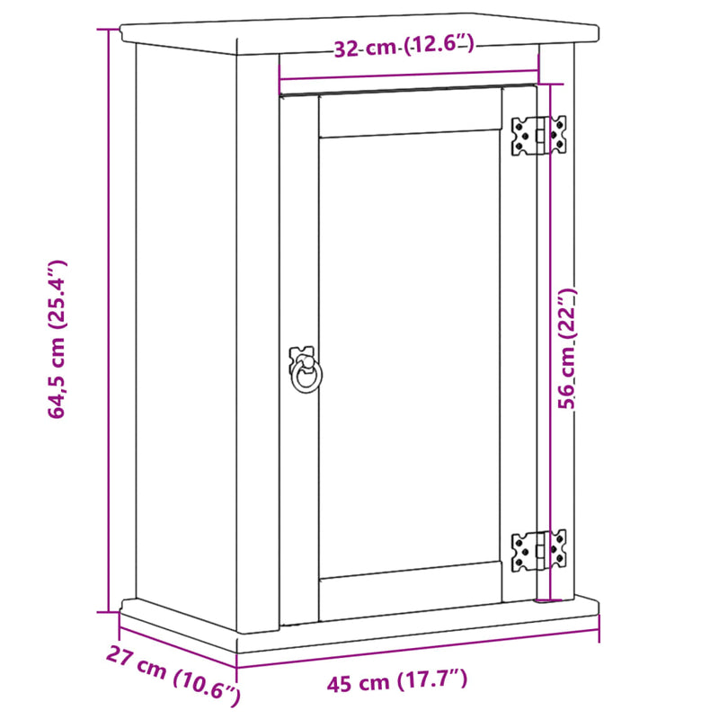 Väggmonterat Badrumsskåp Corona 45X27X64,5 Cm Massiv Furu