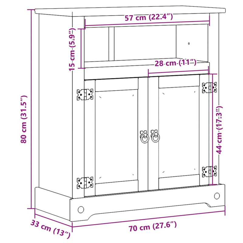 Badrumsskåp Corona 70X33X80 Cm Massiv Furu