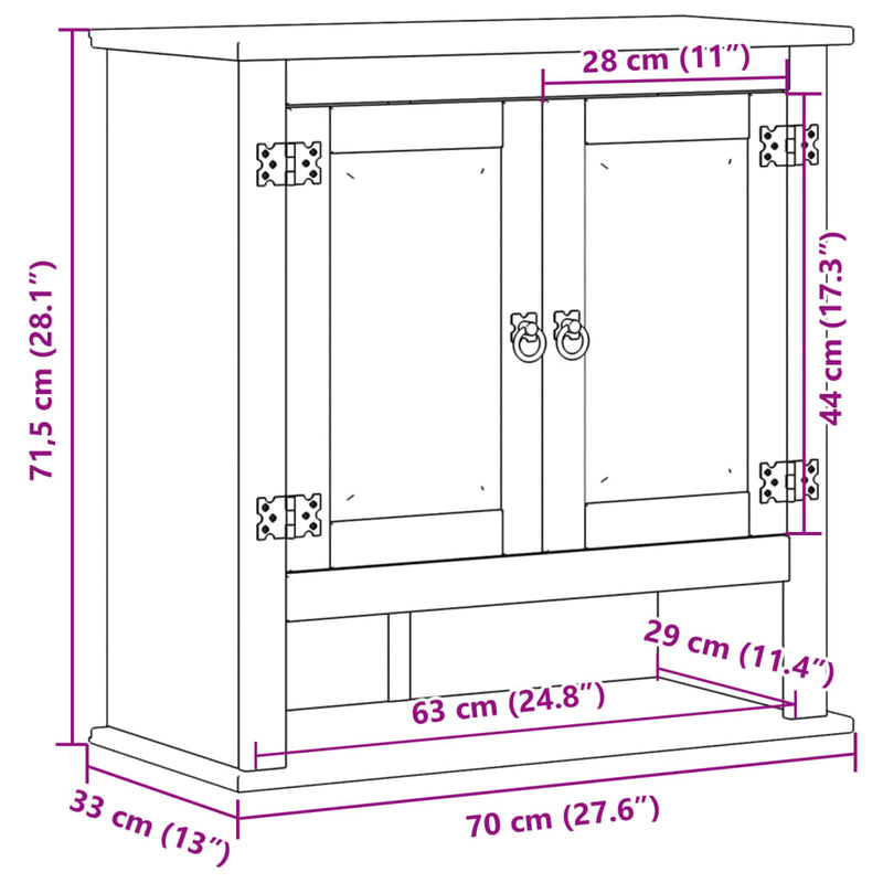 Väggmonterat Badrumsskåp Corona 70X33X71,5 Cm Massiv Furu