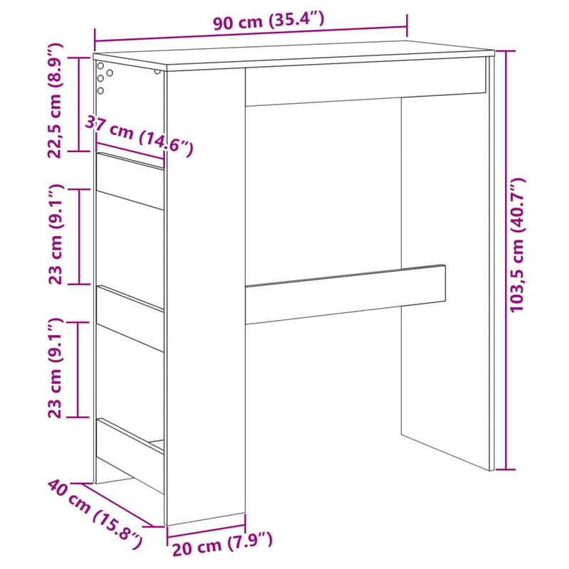 Barbord Med Hyllor 90X40X103,5 Cm Konstruerat Trä