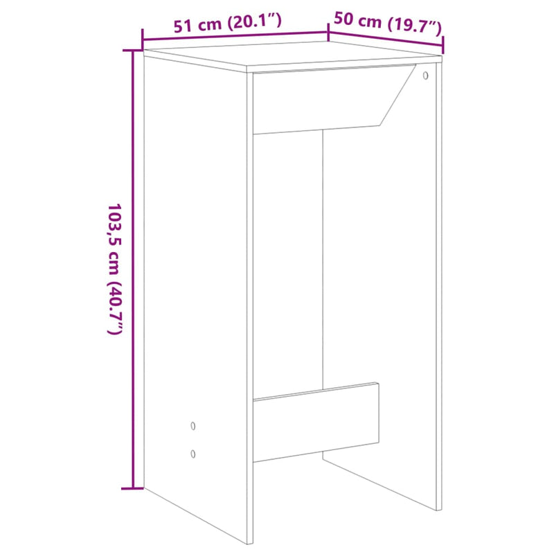 Barbord -Ek 51X50X103,5 Cm Konstruerat Trä