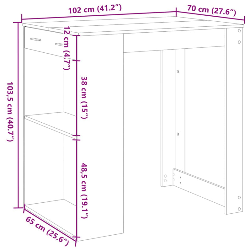 Barbord 102X70X103,5 Cm Konstruerat Trä