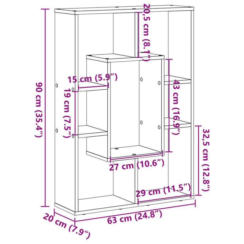 Bokhylla 63X20X90 Cm Konstruerat Trä