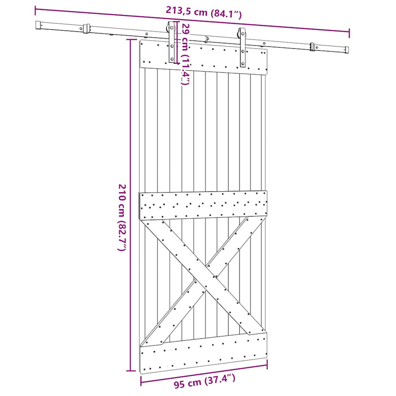 Skjutdörr Med Beslag 95X210 Cm Massiv Furu